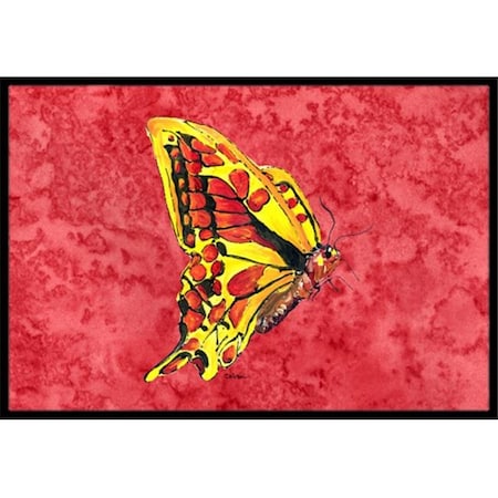 Carolines Treasures Carolines Treasures 8862JMAT 24 x 36 in. Butterfly On Red Indoor Or Outdoor Doormat 8862JMAT